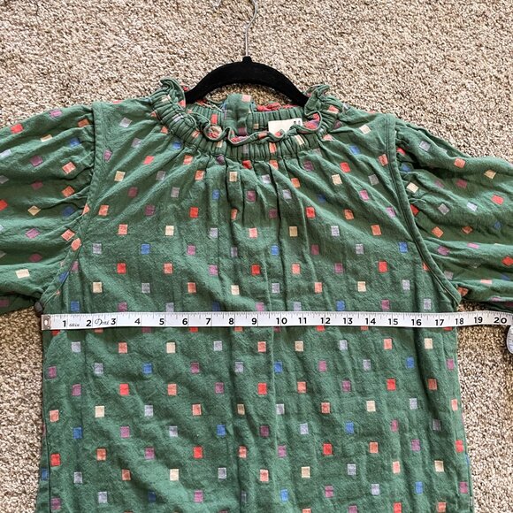 Ro & De Multicolor Pattern High Neck Long Sleeve Blouse Green Size Extra Small - Picture 7 of 8